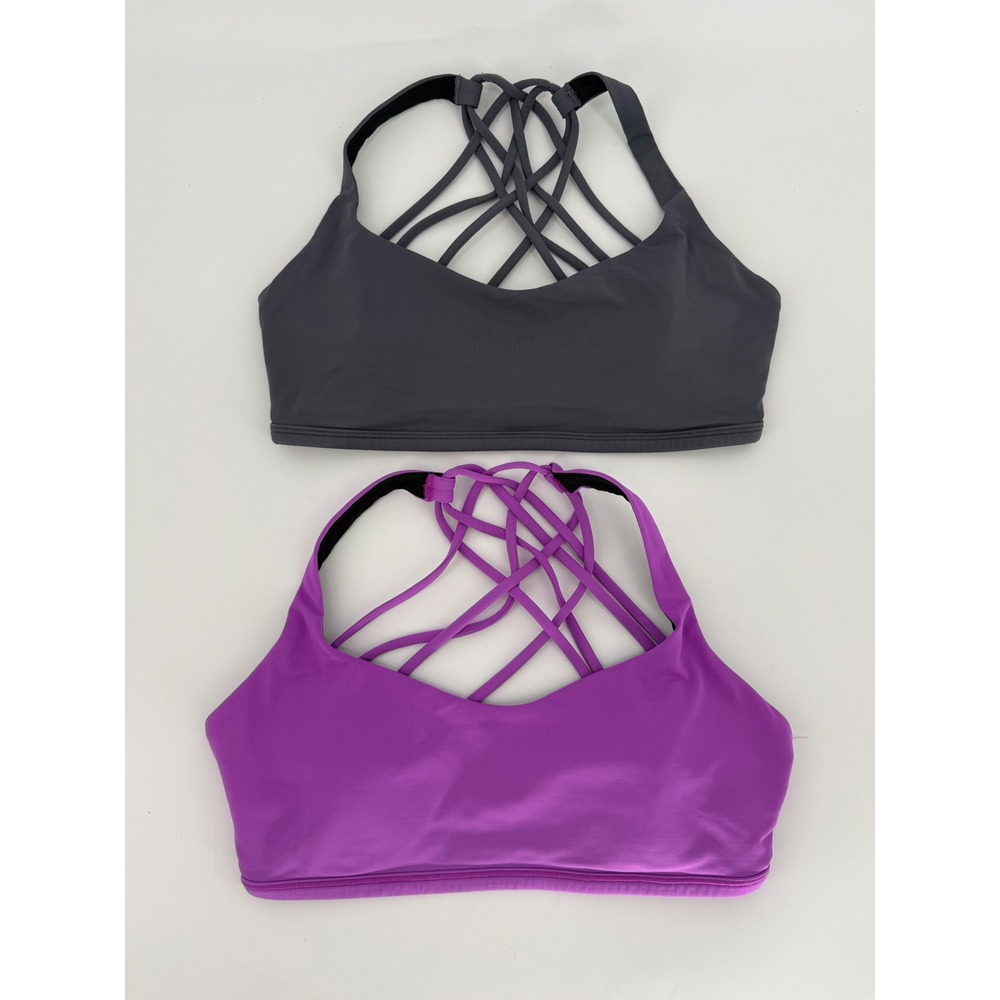 Lululemon Free to Be Bra Wild Bundle Grey Purple Strappy Yoga Sports Bras Size 8